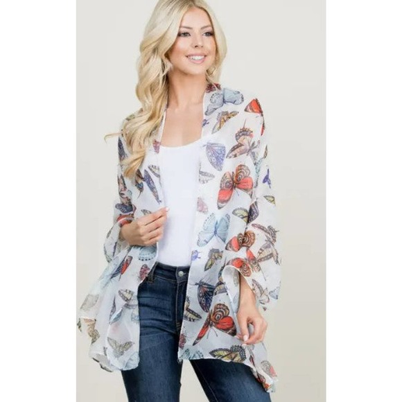 Butterfly Print Scarf Wrap White Colorful - Picture 4 of 5